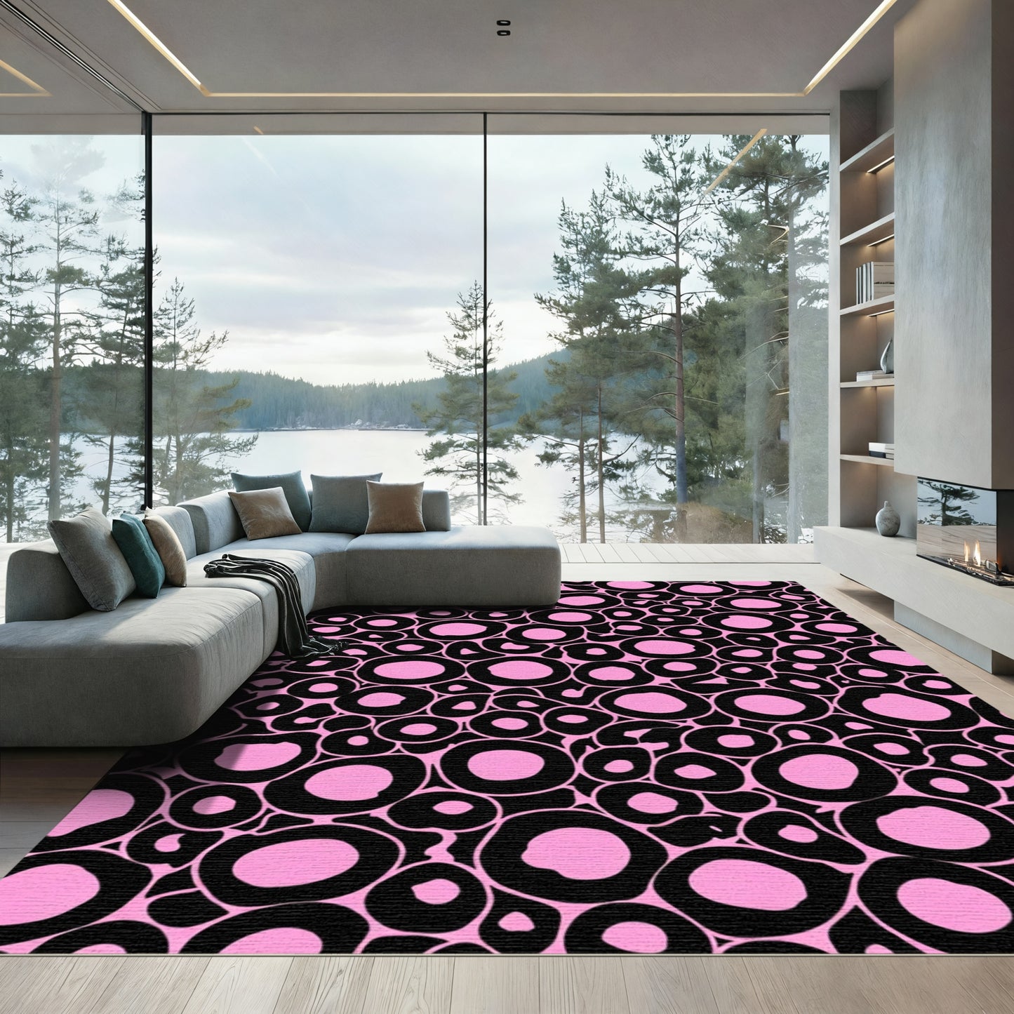 Pink Black Blobs Scatter Rug