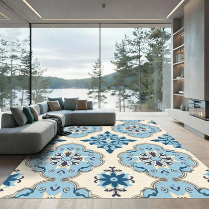 Light Blue Medallion Quatrefoil Tile Rug
