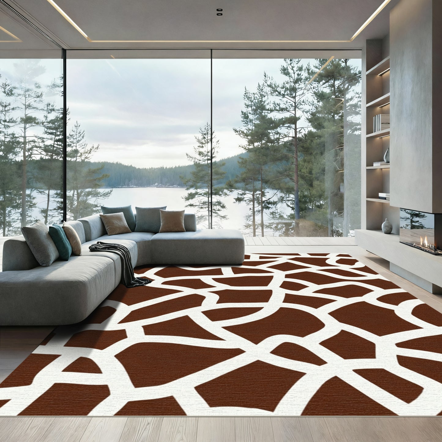 Brown White Giraffe Spots Rug