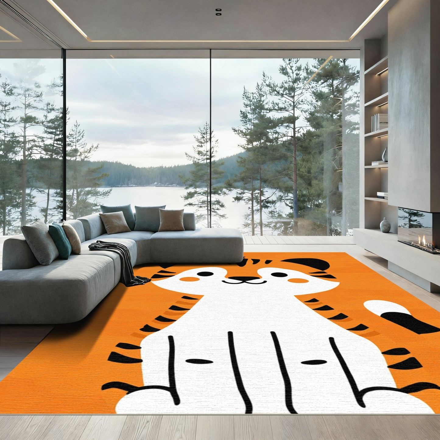 Cute Orange White Tiger Stripes Rug