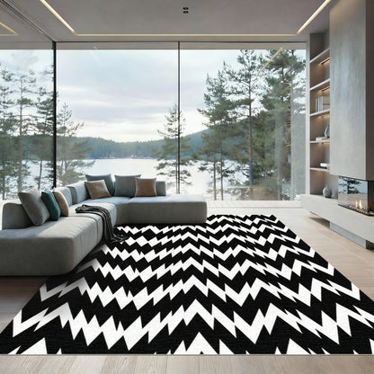 Monochrome Jagged Chevron Striped Rug