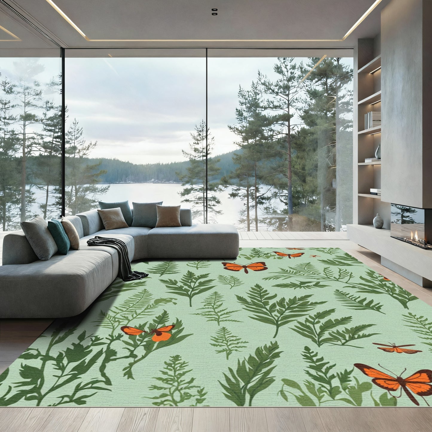 Orange Butterfly Fern Forest Rug