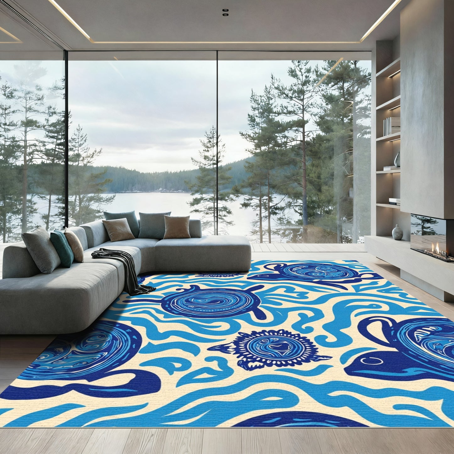 Deep Blue Turtle Ocean Waves Rug