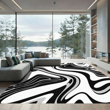 Black Gray Fluid Wave Rug