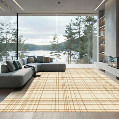 Contemporary Beige Tartan Composed Rug