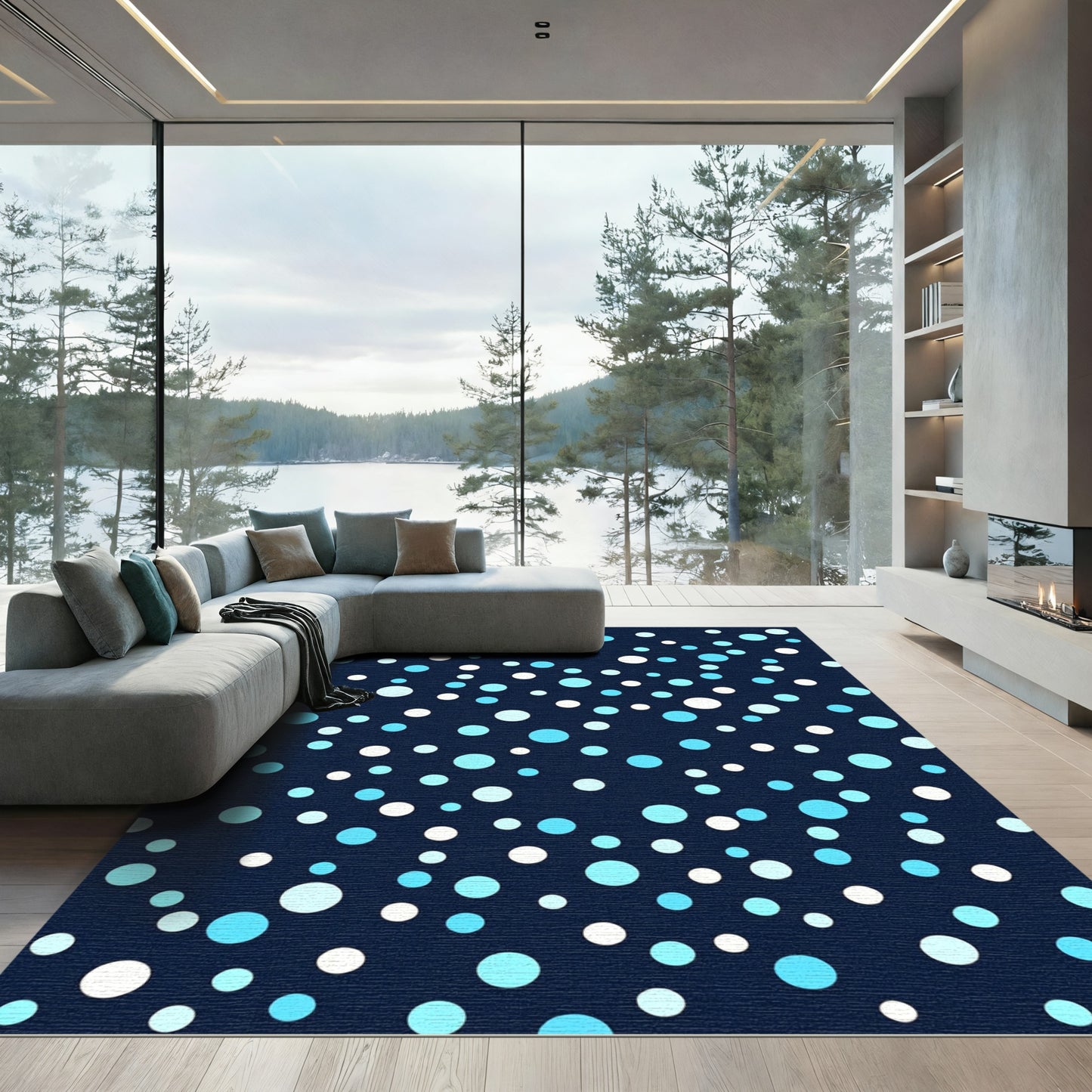 Navy Blue Scattered Dot Rug