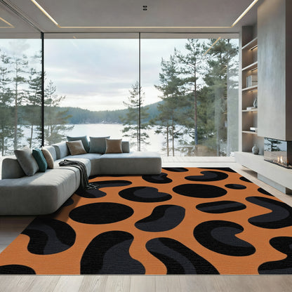 Burnt Orange Black Abstract Blob Rug