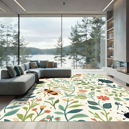 Whimsical Ladybugs and Bee Garden Rug