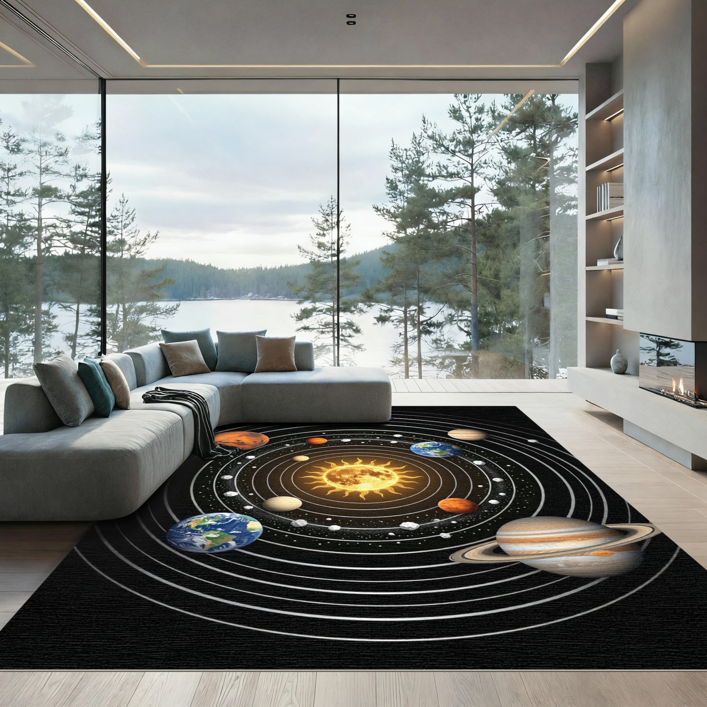 Cosmic Solar System Orbits Swirls Rug