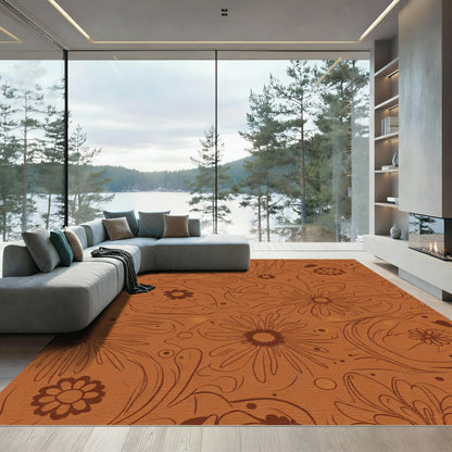 Terracotta Swirling Floral Outline Rug