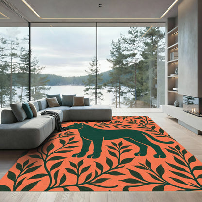 Green Panther Tropical Leaves Rug
