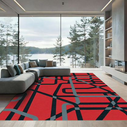 Red Abstract Intersecting Lines Rug