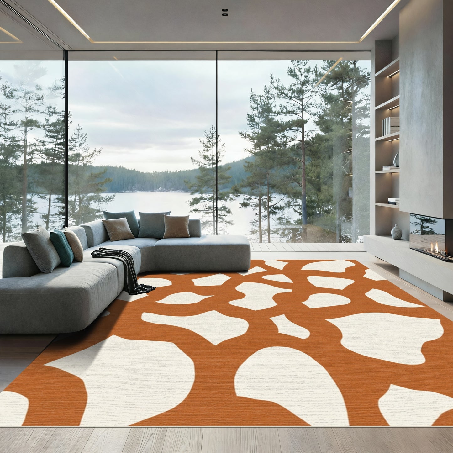 Abstract Terracotta Organic Shape Rug