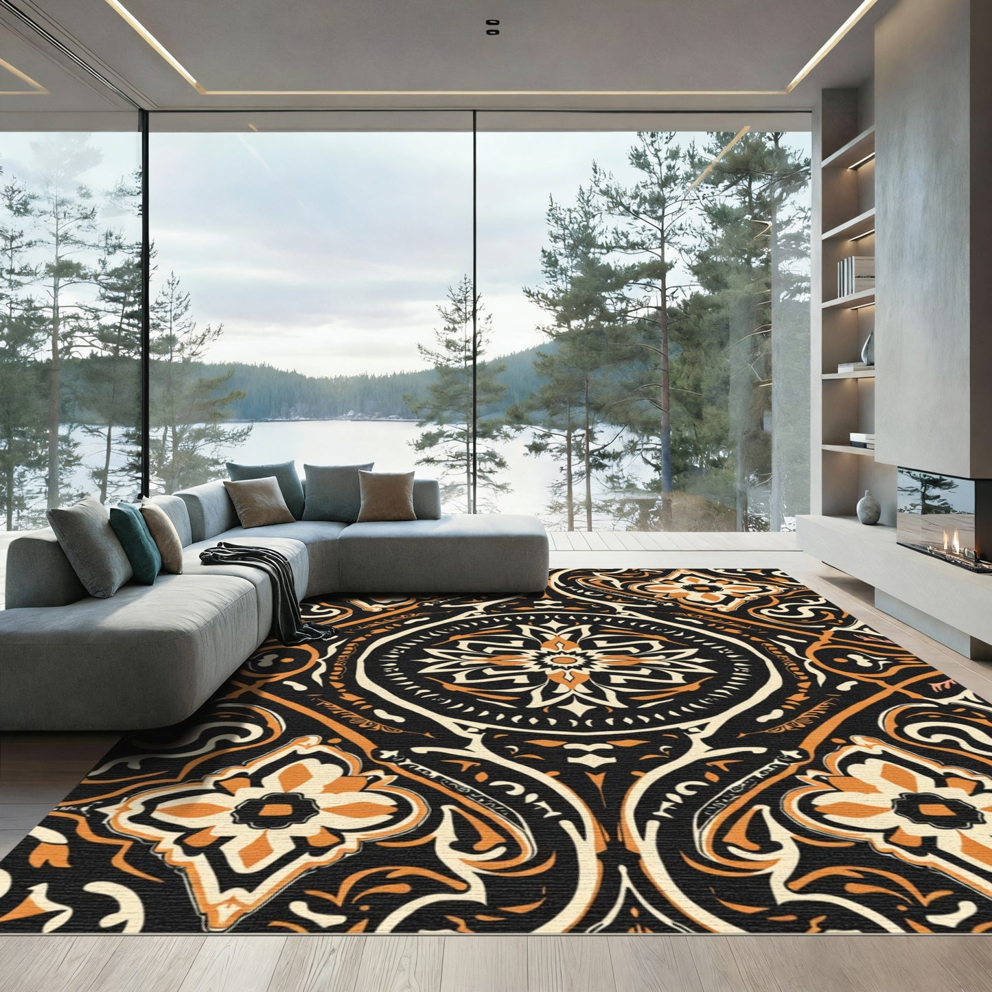 Vintage Amber Floral Medallion Rug