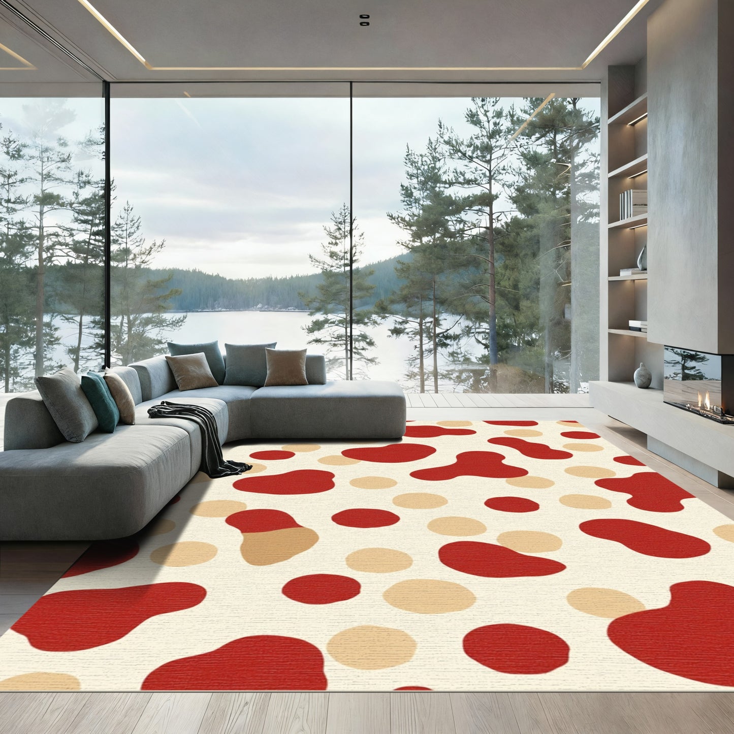 Red And Beige Amorphous Shape Rug