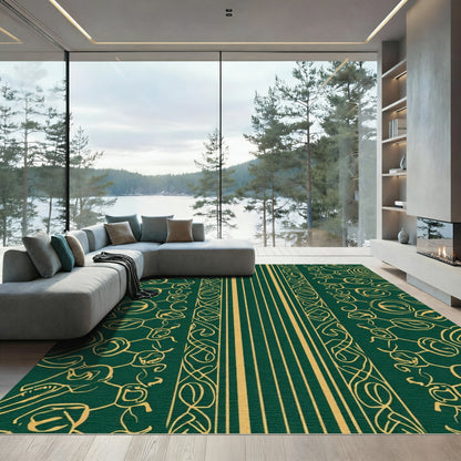 Emerald Gold Leaf Bordered Stripe Rug