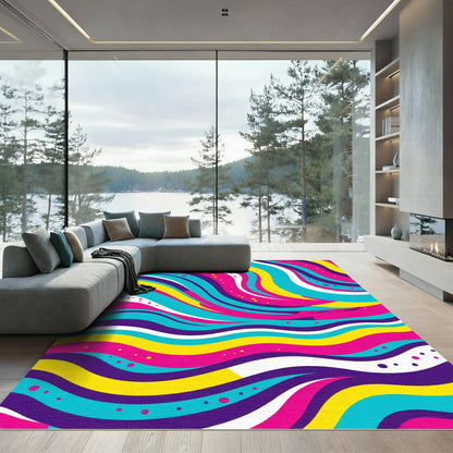 Vibrant Swirls Yellow Pink Teal Rug