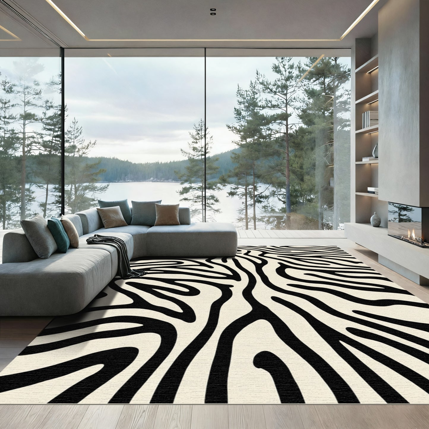 Zebra Stripe Cream Black Waves Rug