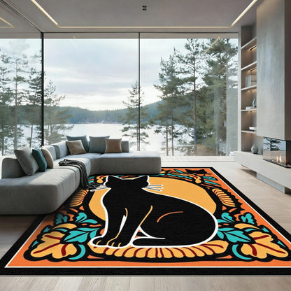 Black Cat Floral Sunburst Rug