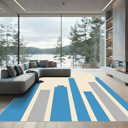 Blue Gray Skyline Cityscape Silhouettes Rug