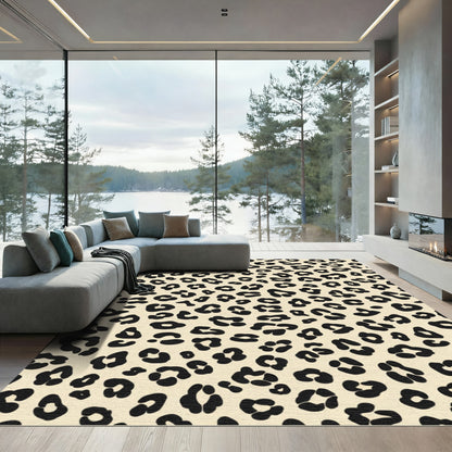 Bold Black Leopard Spots Cream Rug