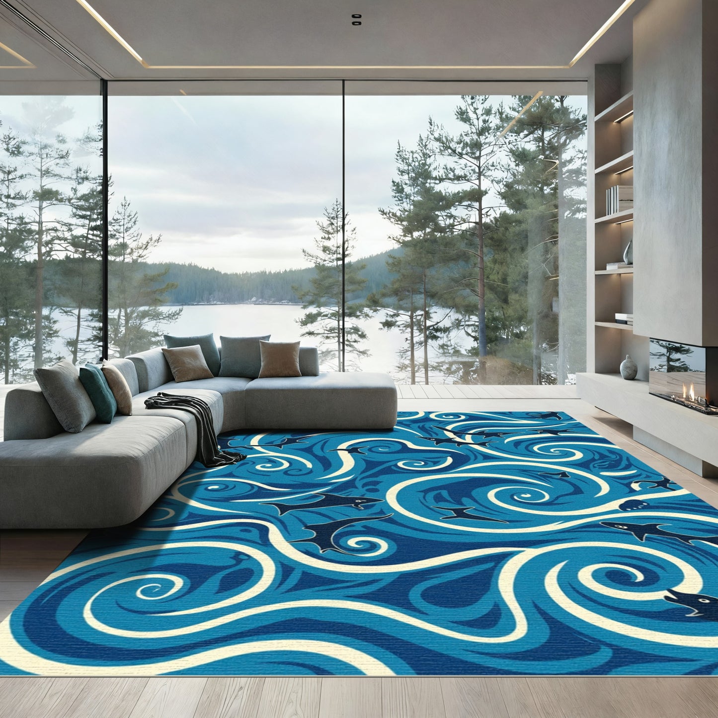 Majestic Blue Shark Swirls Rug