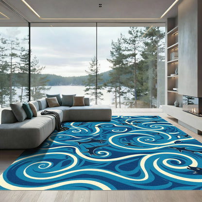 Majestic Blue Shark Swirls Rug