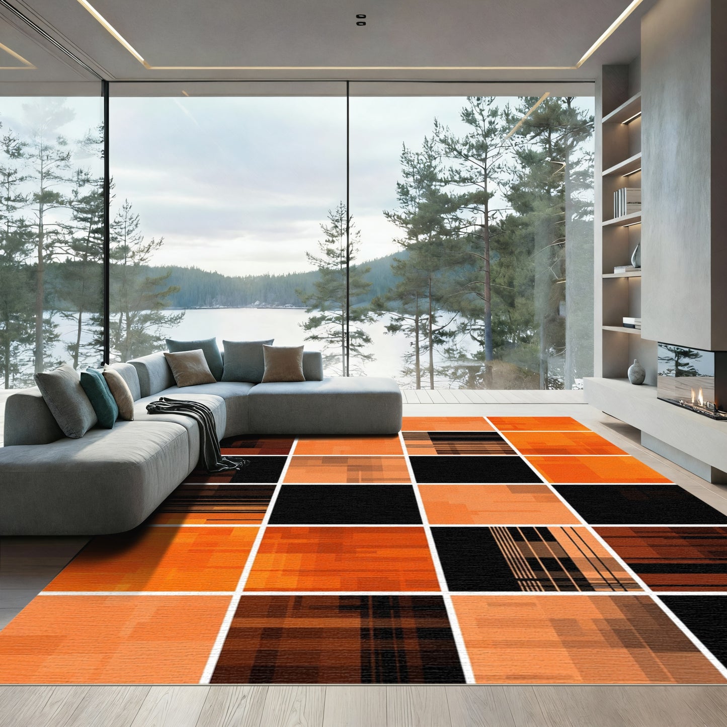 Terracotta Abstract Rectangular Blocks Rug