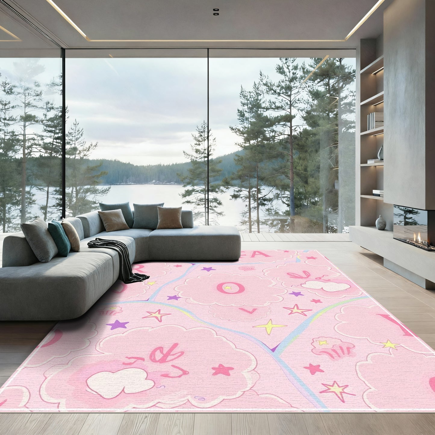 Pastel Pink Candy Cloud Alphabet Rug