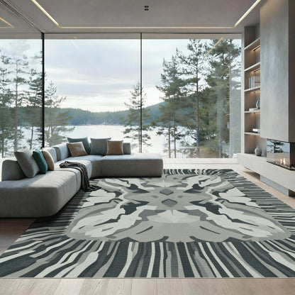 Monochrome Abstract Symmetric Organic Forms Rug