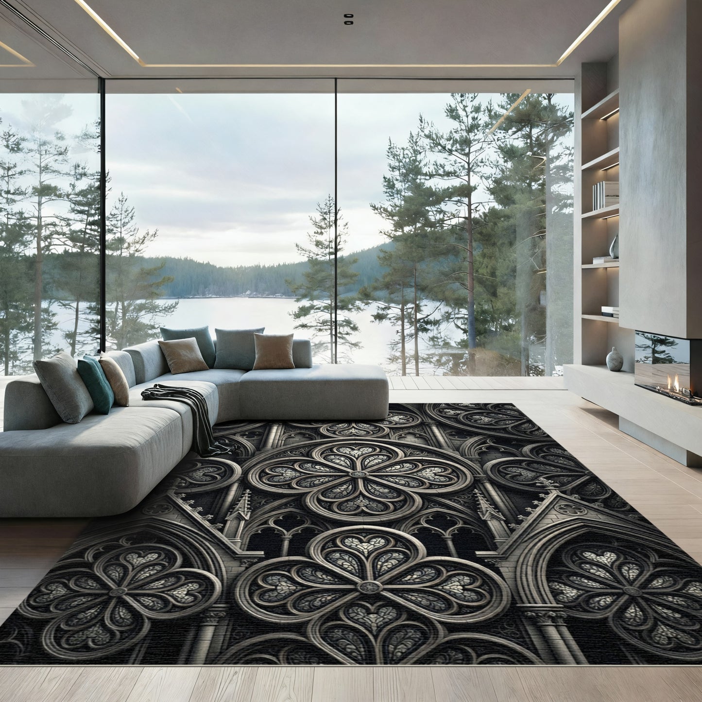 Gothic Gray Quatrefoil Window Rug