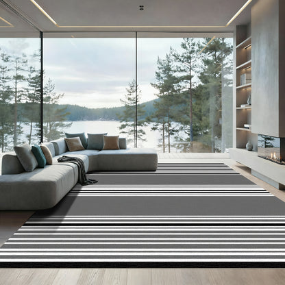 Modern Gray Black White Stripe Rug