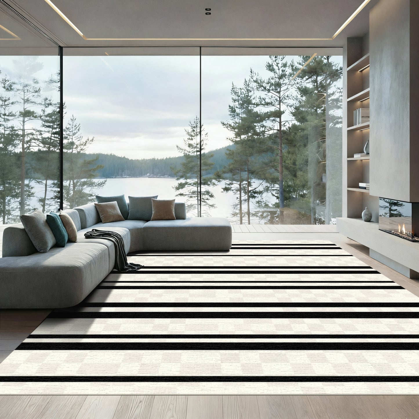 Black and Cream Horizontal Stripe Rug