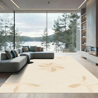 Pale Beige Abstract Floral Medallion Rug