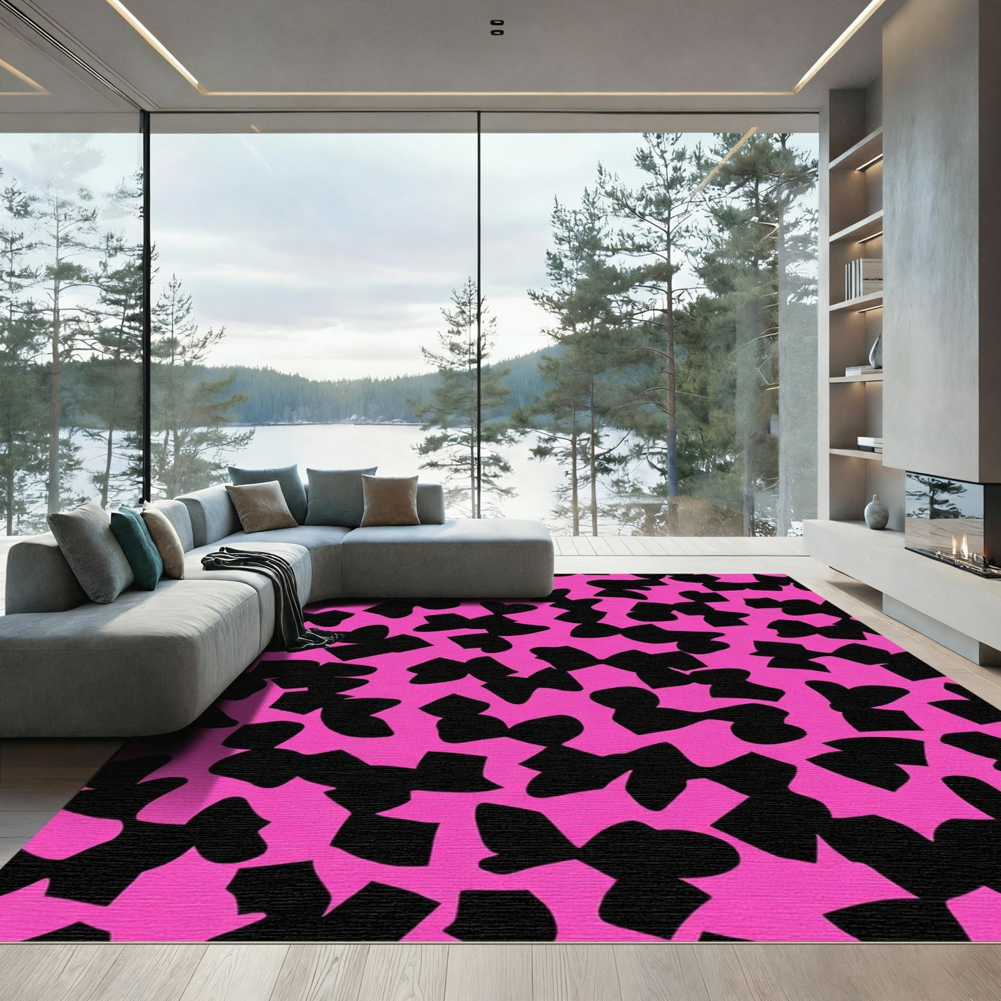 Hot Pink Black Abstract Bow Tie Rug
