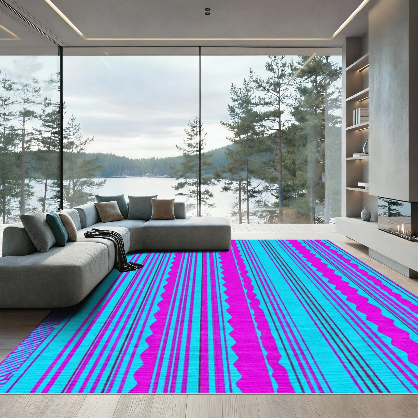 Bold Pink Teal Jagged Stripes Rug