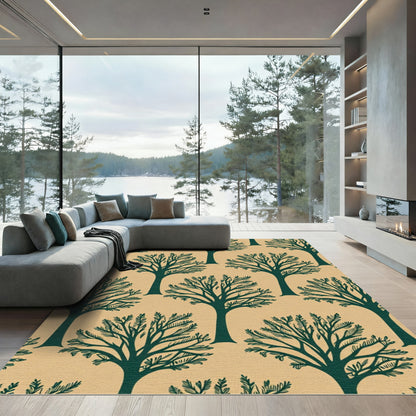 Deep Forest Green Branching Trees Rug