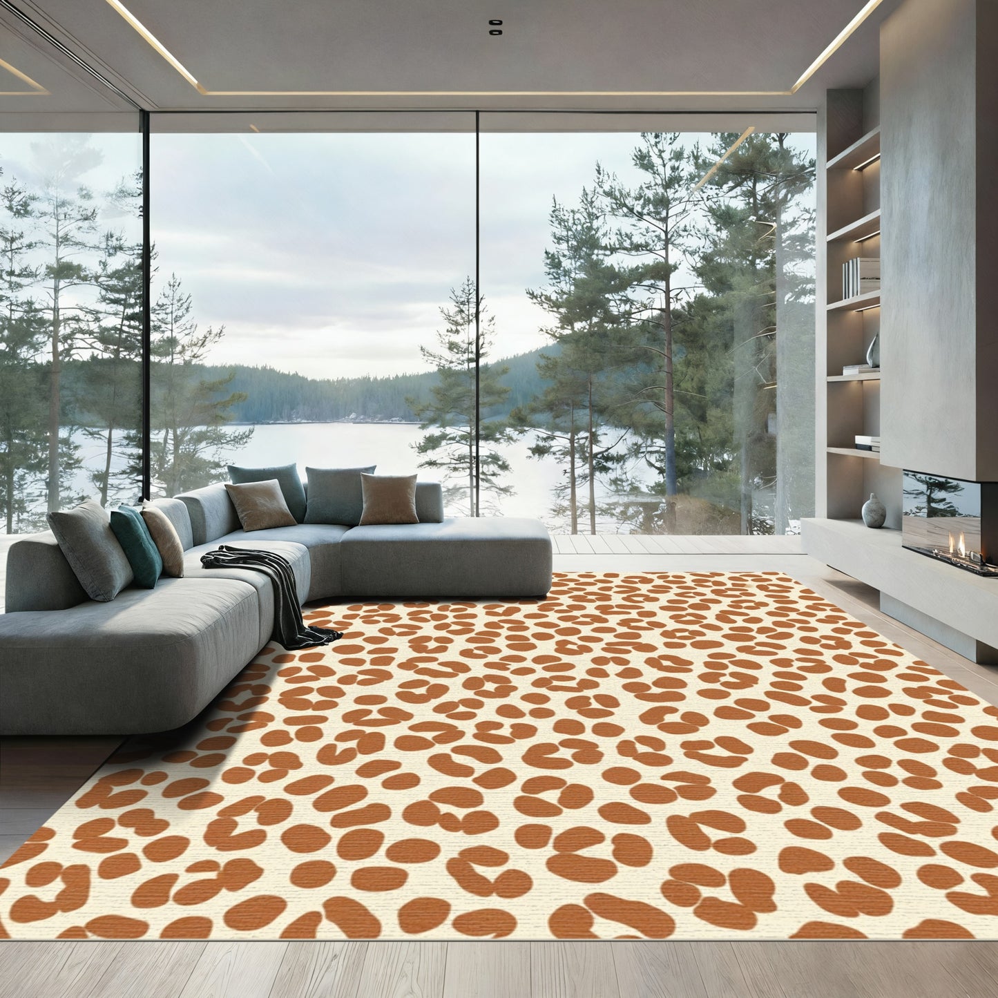 Brown Cream Leopard Spots Throw Rug