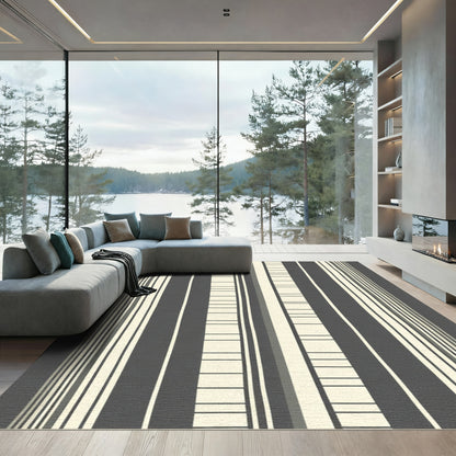 Modern Gray Cream Stripe Collection Rug