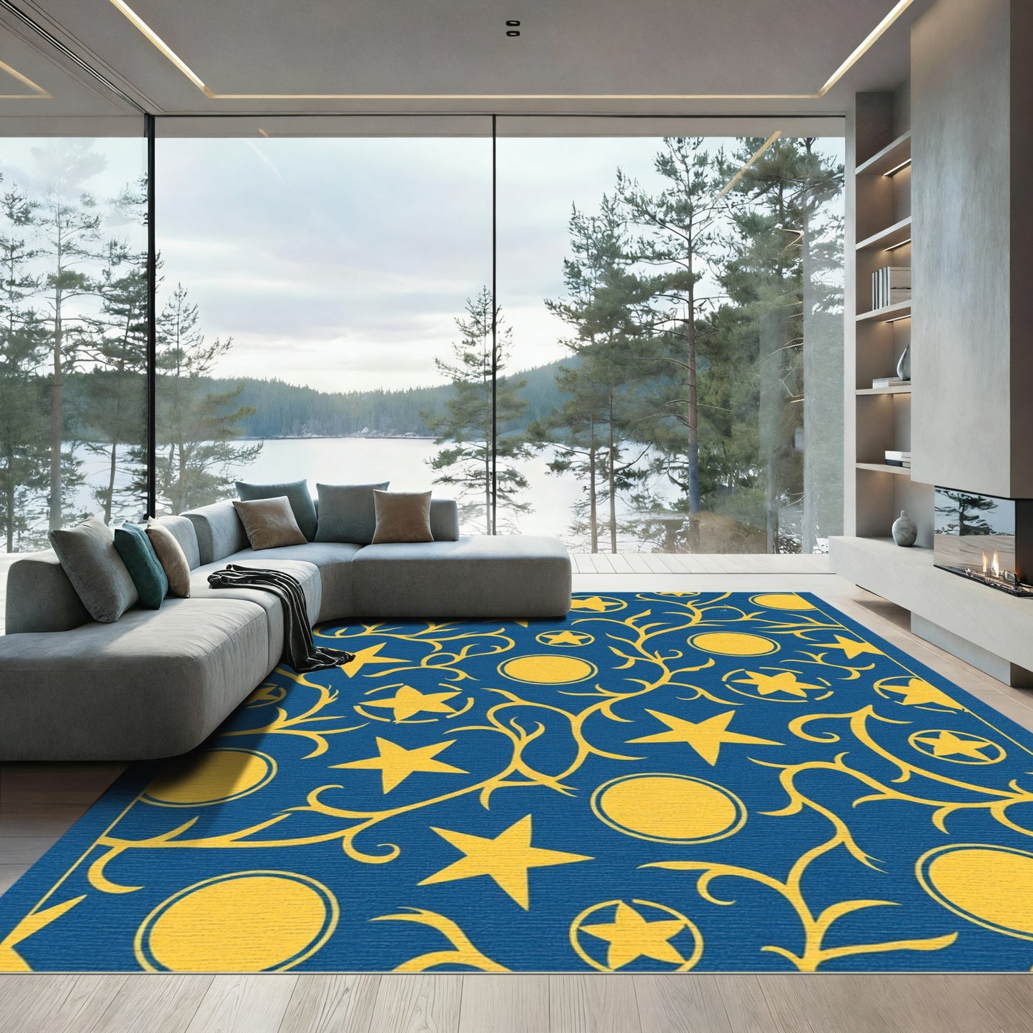 Golden Star Circles Vine Rug