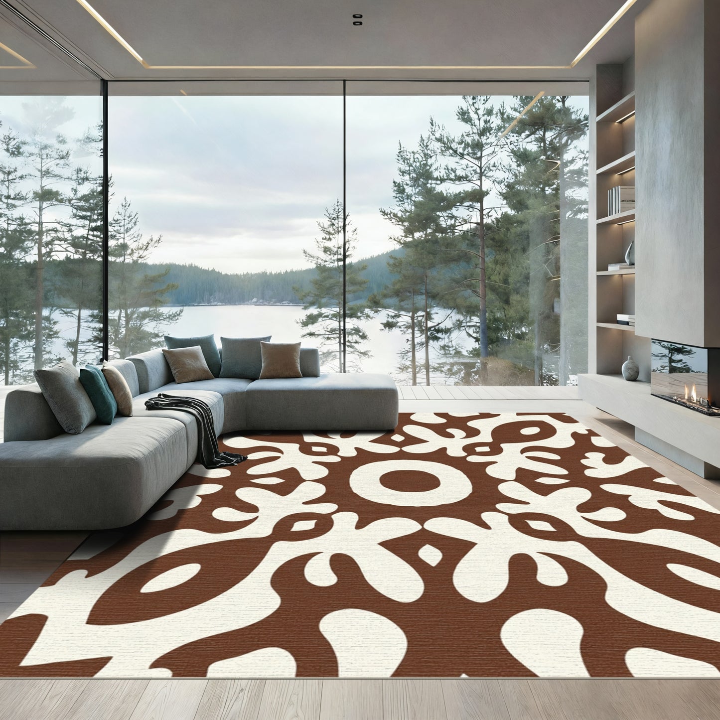 Warm Brown Ivory Organic Medallion Rug