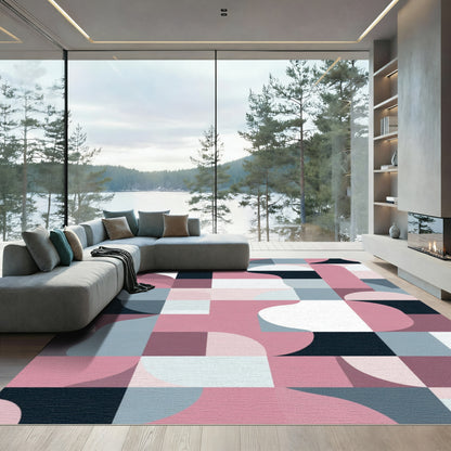 Modern Rose Pink Geometric Abstraction Rug