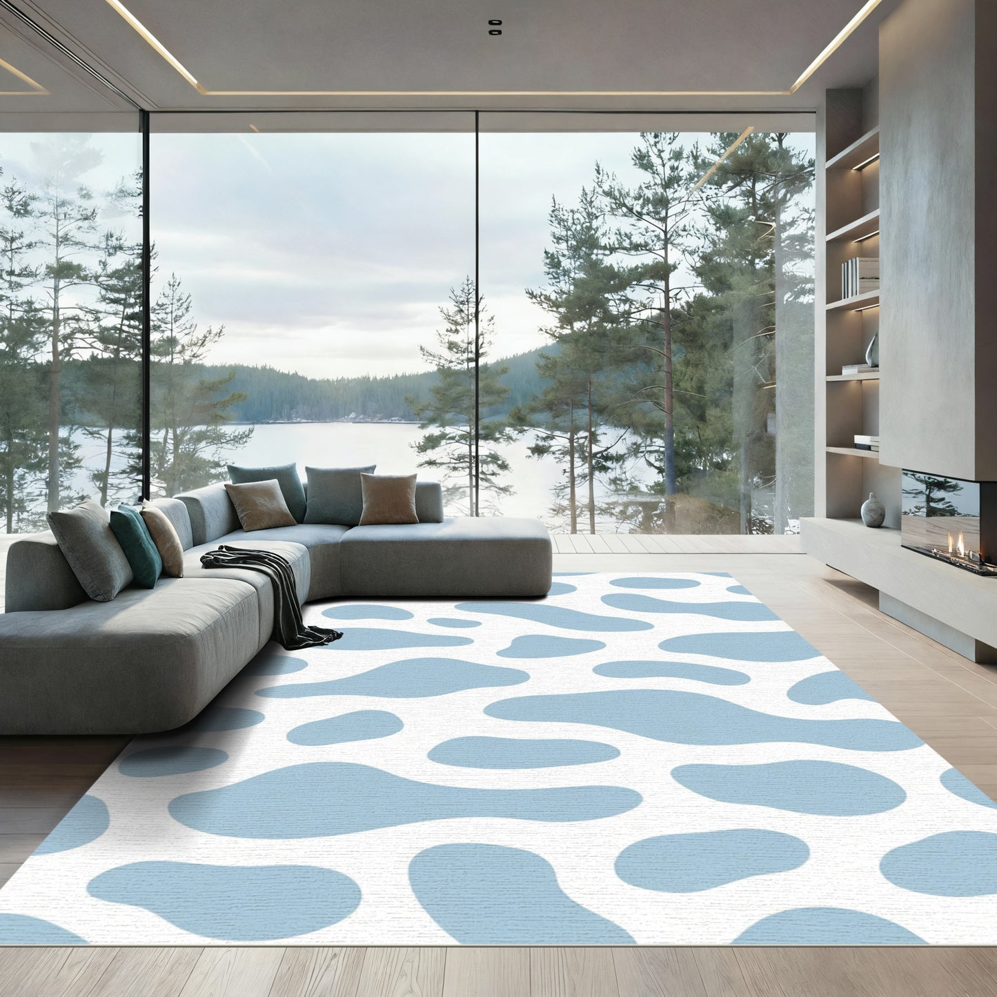 Sky Blue Organic Blob Print Rug