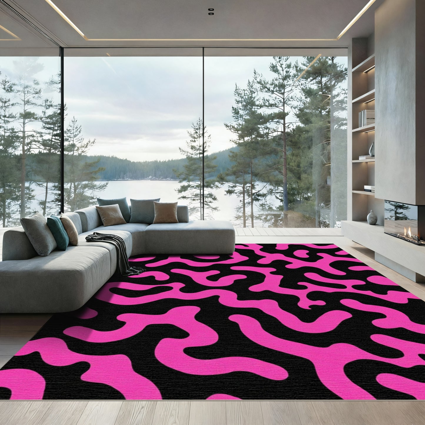 Vibrant Hot Pink Abstract Swirls Rug