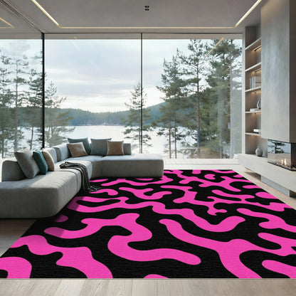 Vibrant Hot Pink Abstract Swirls Rug