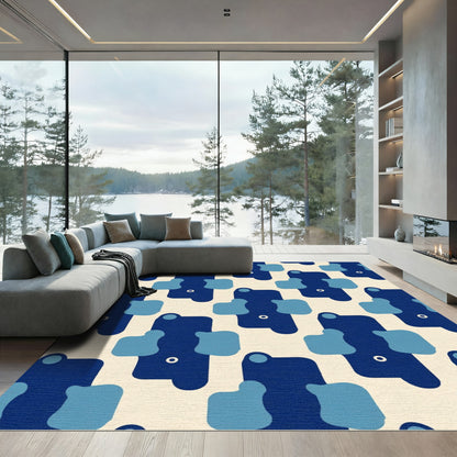 Modern Navy Blue Abstract Figures Rug