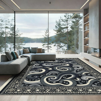 Dark Gray Swirl Serpent Brocade Rug