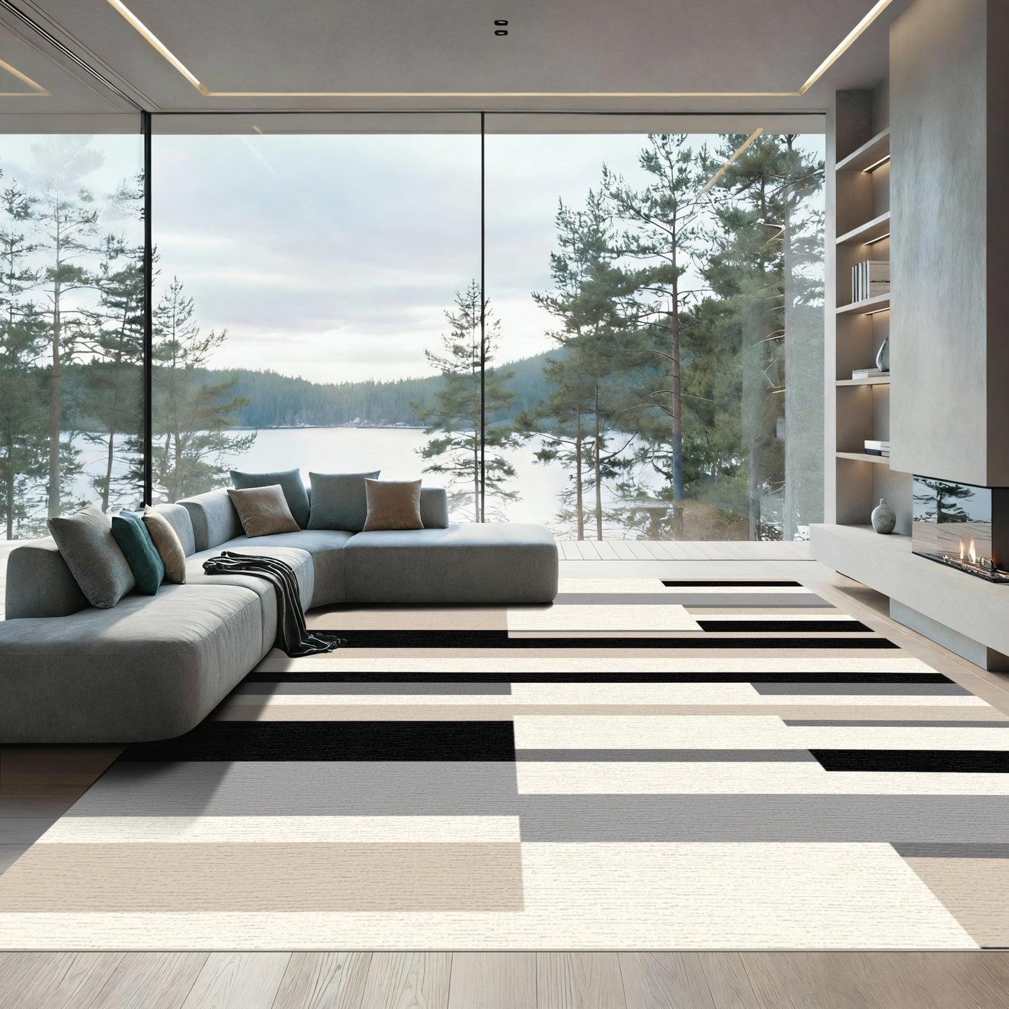 Neutral Tones Geometric Block Rug