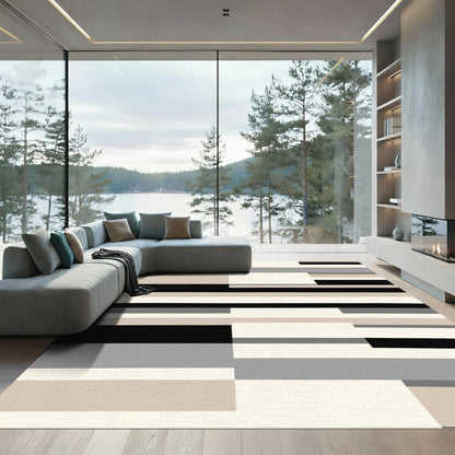 Neutral Tones Geometric Block Rug