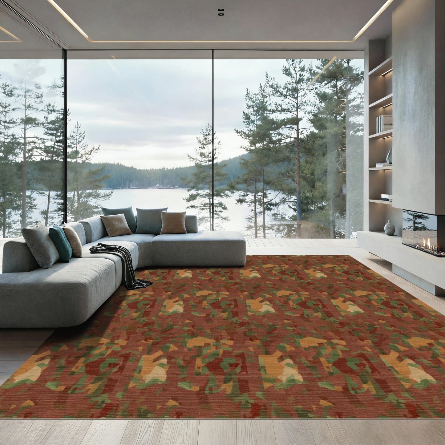 Earthy Camouflage Abstract Shapes Rug